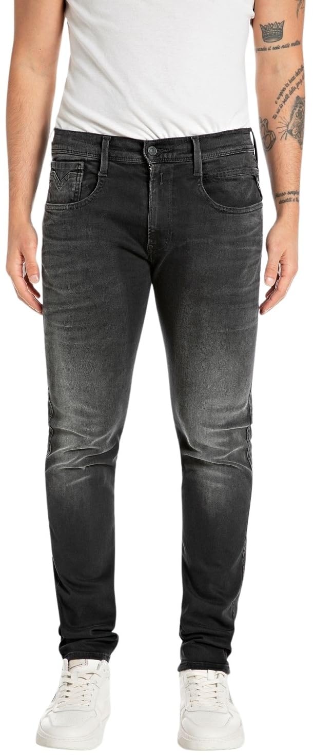 Replay Herren Jeans Anbass Slim-Fit Hyperflex mit Stretch, Schwarz (Black 098), 30W / 32L