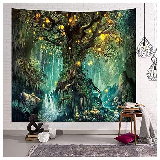 Zodight Tapiz de Pared Psicodélico, Tapiz del Árbol de La Vida Tapices de Cuento de Hadas, Cascadas bajo el Antiguo Árbol Encantado Tapestry Decoración de Pared para Dormitorio Sala de Estar