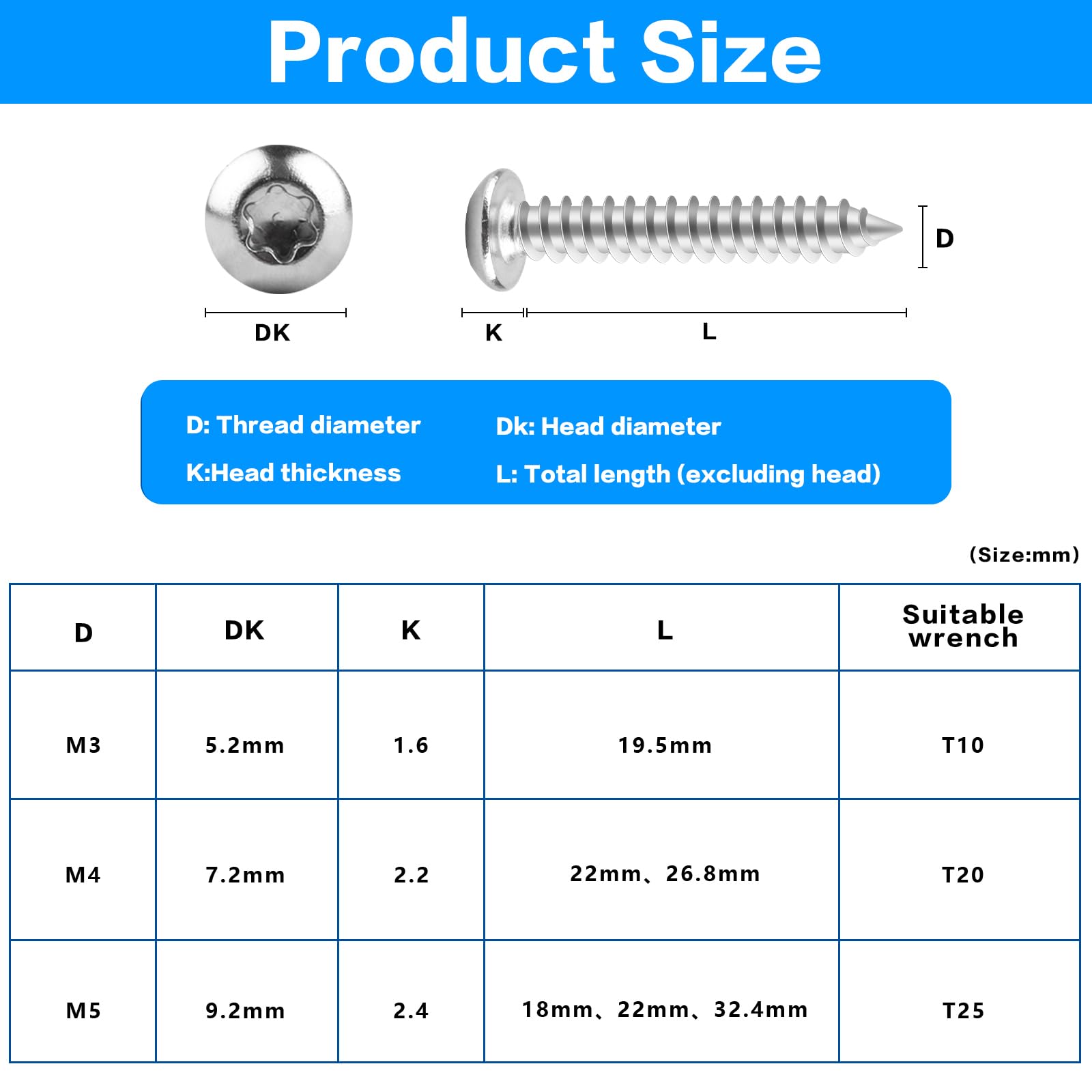 Viti Autofilettanti M4 M5 - Set 150 Pz, A Testa Torx, Per Legno E Cartongesso, Acciaio Inox - Foto 3