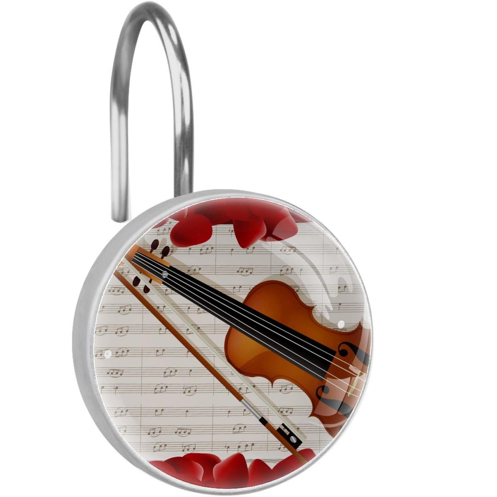 Crochets rideau de douche violon et pétales rouges en inox x12