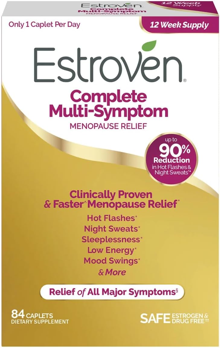 Complete Multi-Symptom Menopause Supplement for Women Compatible with Estroven, 84 Ct.(12 Weeks Supply), Clinically Proven Ingredient Provide Menopause with Weekly Pill Organizer