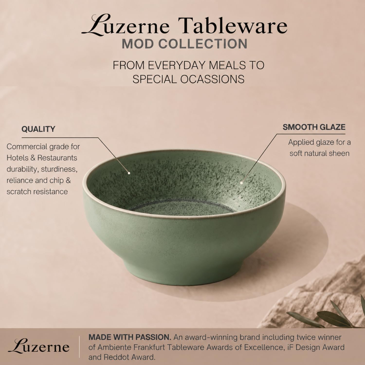 MOD Round Bowl 8.25 Inch – Smoky Basil. Set of 6