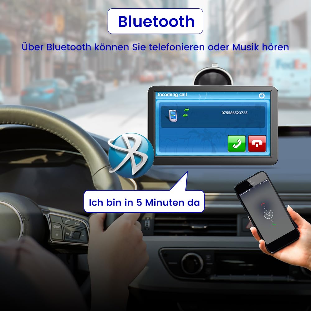 AWESAFE Navigationsgerät für Auto mit Bluetooth, 7 Zoll Touchscreen, 2024 Europa Karten unterstützt Karteupdate, GPS Navigation für Auto PKW KFZ LKW