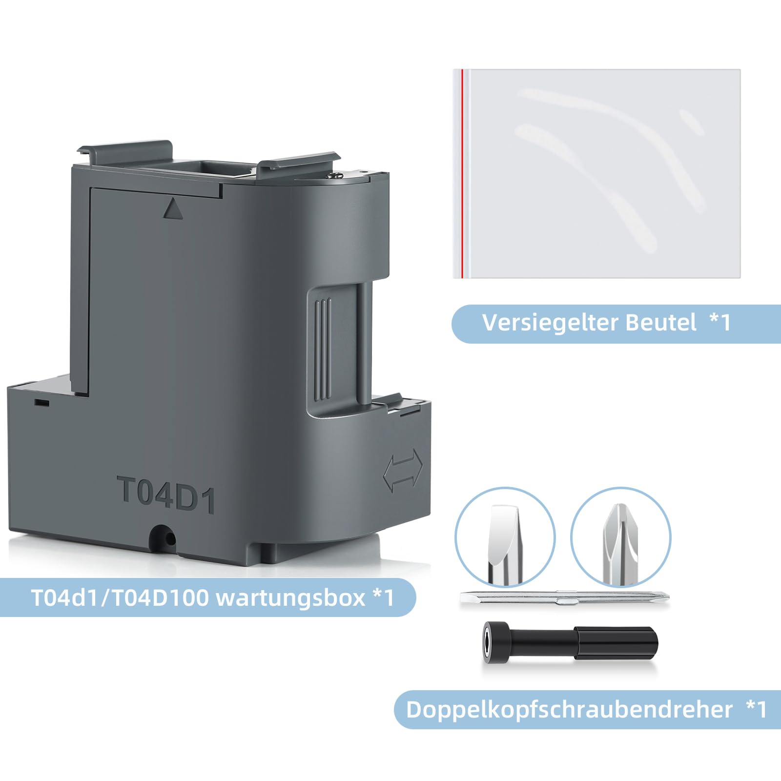 T04D1/T04D100 - Caja de mantenimiento compatible con impresoras Epson ET-4750 ET-4850 ET-3750 ET-15000 ET-3700 ET-4856 ET-5150 ET-5170, caja de mantenimiento T04D1/T04D100 CT 13T04 D100 -