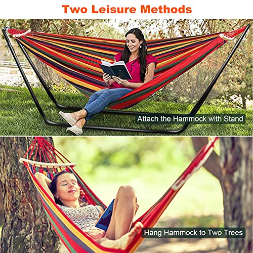 Hamaca con Soporte 0utdoor, sillas de jardín de Camping, Hamaca Individual con Marco de Metal con Bolsa de Transporte portátil y Accesorios, Hamaca Doble de algodón para Adultos y niños - imagen 7