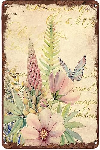 Graman Letrero creativo de metal con diseño de flores y mariposas divertido letrero de estaño para decoración de pared de verano decoración de casa