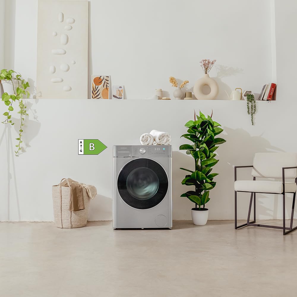 Cecotec Lavadora Secadora Carga Frontal 8Kg-5Kg Bolero Wash&Dry 8580 Inverter Steel B. 1400 rpm, 16 programas, Motor Inverter Plus, Clase A, Fuzzy Logic, Smooth Wash, SpaCare, Stain Match, Steel