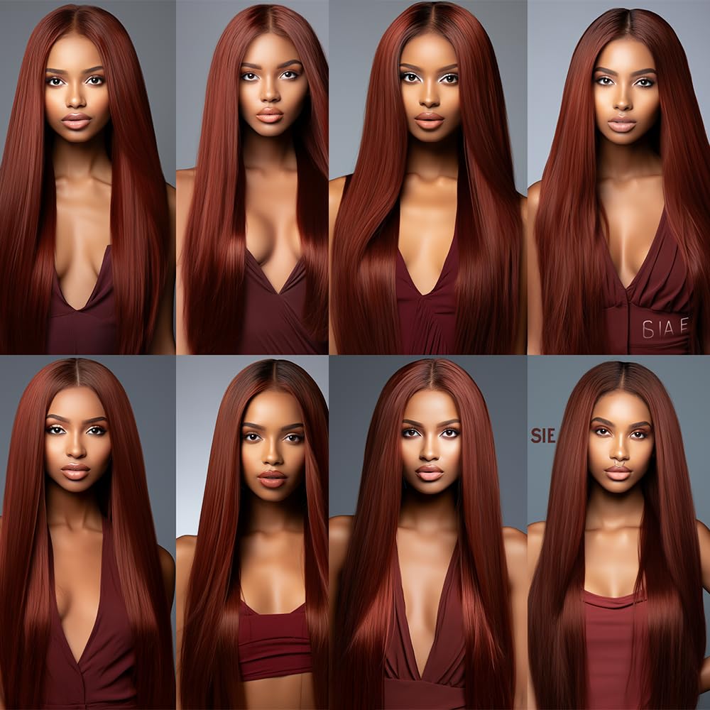 Auburn Straight Human Hair Reddish Brown Bundles Color 33 Double Weft Brazilian Remy Hair Extensions for Black Women (28 28 28 Inch 3 Bundles)