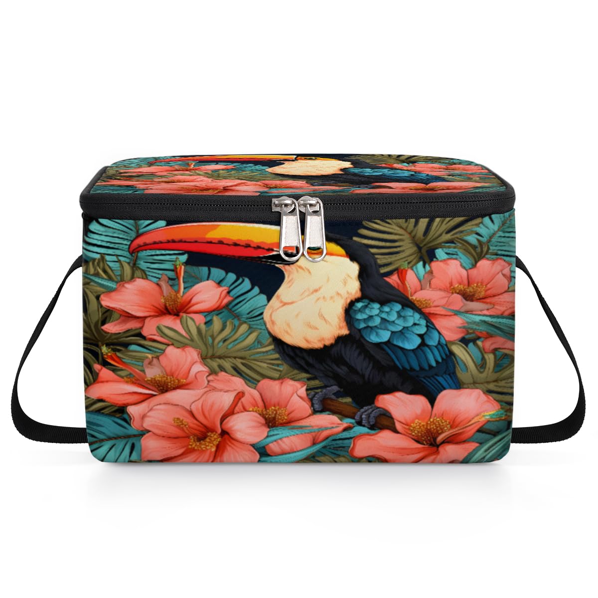 Toucan Lunch Bags for Women Men 9 Cans, Hot & Cold Food Delivery Bag Insulated Grocery Bag Insulated Lunch Box Bird Flowers Cooler Bag for Office Work Picnic Beach