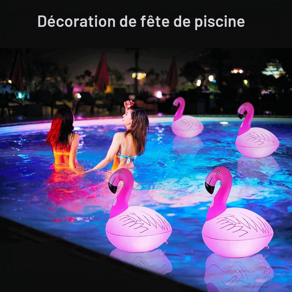 Lumières Flottantes de Piscine Flamingo, Boule Solaire Exterieur Jardin, Boule Lumineuse Exterieure Solaire Gonflable, Lampe Solaire Etanche LED, Lampe Solaire Decoration Piscine Eclairage (2 Pièces)