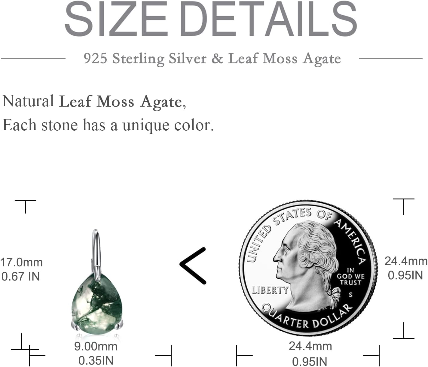 925 Sterling Silver Moss Agate Opal Larimar Turquoise Black Onyx Rose Quartz Amethyst Garnet Moonstone Leverback Earrings for Women Teardrop Hoop Earrings Birthstone Jewelry - Image 4