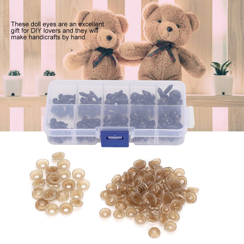 100 Pieces 6-12mm Safety Eyes,Black Safety Eyes with Washer for Doll Making,Crochet Safety Eyes Hand Made DIY Crafts