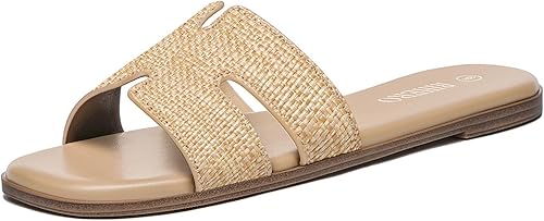 Rihero Women's Dressy Flat Sandals Comfortable Slip On Leather Slide Sandals