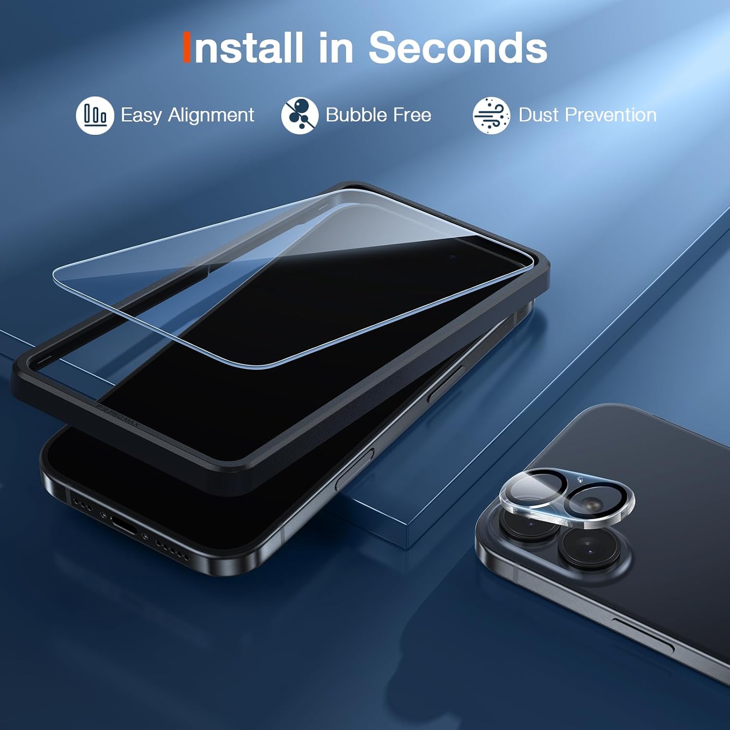 [2+2] LK 2 Pack Compatible for iPhone 16 Screen Protector + 2 Pack Camera Lens Protector, Tempered Glass Film, Ultra HD, 9H Hardness, Bubble Free, Easy Installation, Case Friendly - Image 5