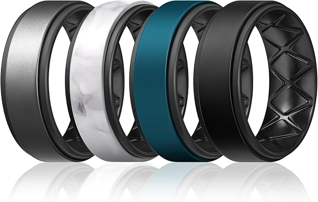 Silicone Wedding Ring by marrimi, Premium Silicone Mens Wedding Band, Flexible, Skin Safe and Comfortable, Silicone, No Gemstone