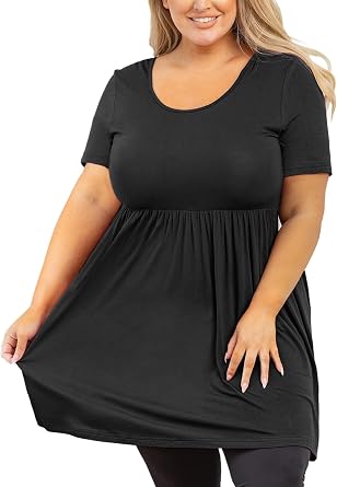 AusLook Womens Plus Size Tunic Short Sleeve Scoop Neck Summer Tops Pleated Flowy Loose Fit Babydoll 2026 T Shirt 1X-5X