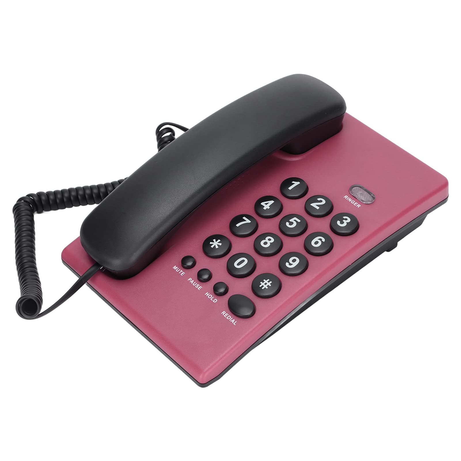 Telefon stacjonarny przewodowy, wielokolorowy telefon stacjonarny z podwójną magnetyczną słuchawką, telefon z dużym przyciskiem Telefon domowy do domowego biura hotelowego, z funkcją pauzy/wyciszeni