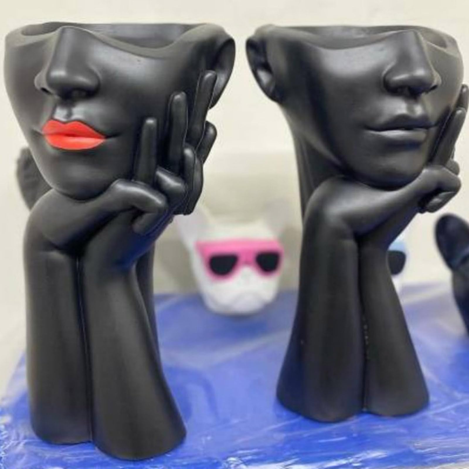 Moule en résine époxy pour pots de fleurs, visage abstrait, porte-stylo, bougeoir, jardinière en ciment, moule en Silicone, décorations de maison, moules en silicone pour résine
