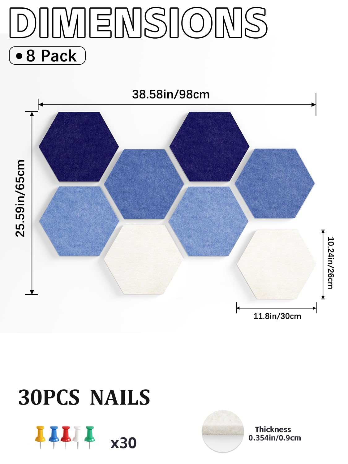 Groß Filz Pinnwand Selbstklebend Korkplatte Filzplatte mit 30 Pinnnadeln, 8 Stück Korkwand Filzboard Memotafeln Bulletin Board Memo Boards Wanddekoration für Büro Küche