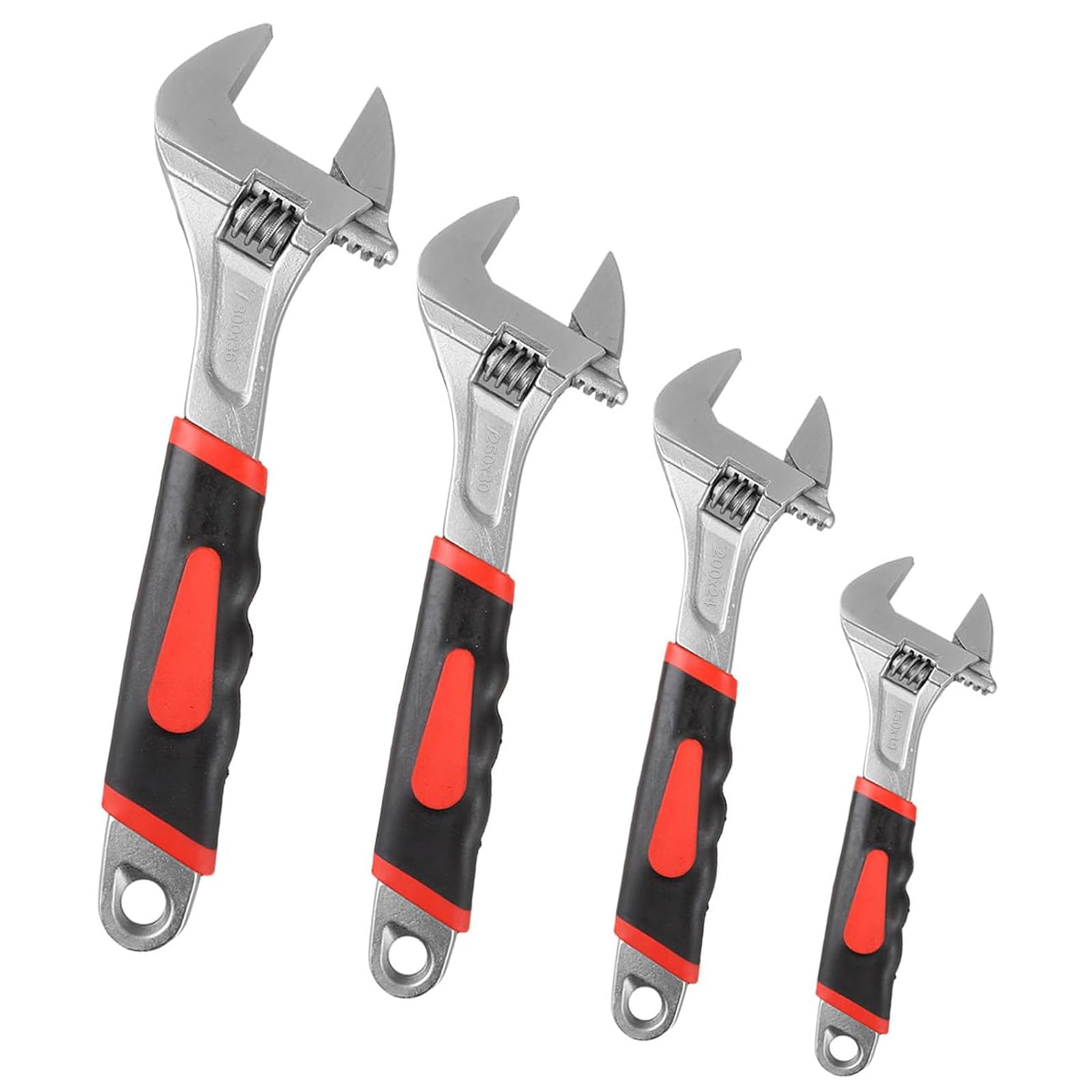 TEYIAN 4PCS Adjustable Spanner Adjustable Wrench Set 4 Sizes Multifunctional Carbon Steel Shifter Spanner Wide Opening Jaws Wrench Soft Grip Handles Hand Tools Plumbers Tools (6"+8"+10"+12")