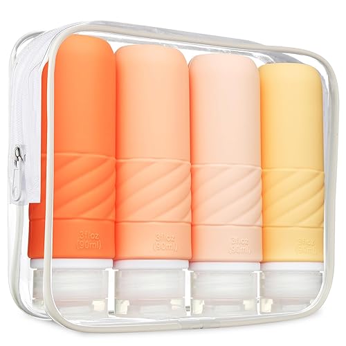 Gemice Botellas de viaje para artículos de tocador, botellas de viaje portátiles de 3 onzas aprobadas por la Tsa, sin BPA, a prueba de fugas,