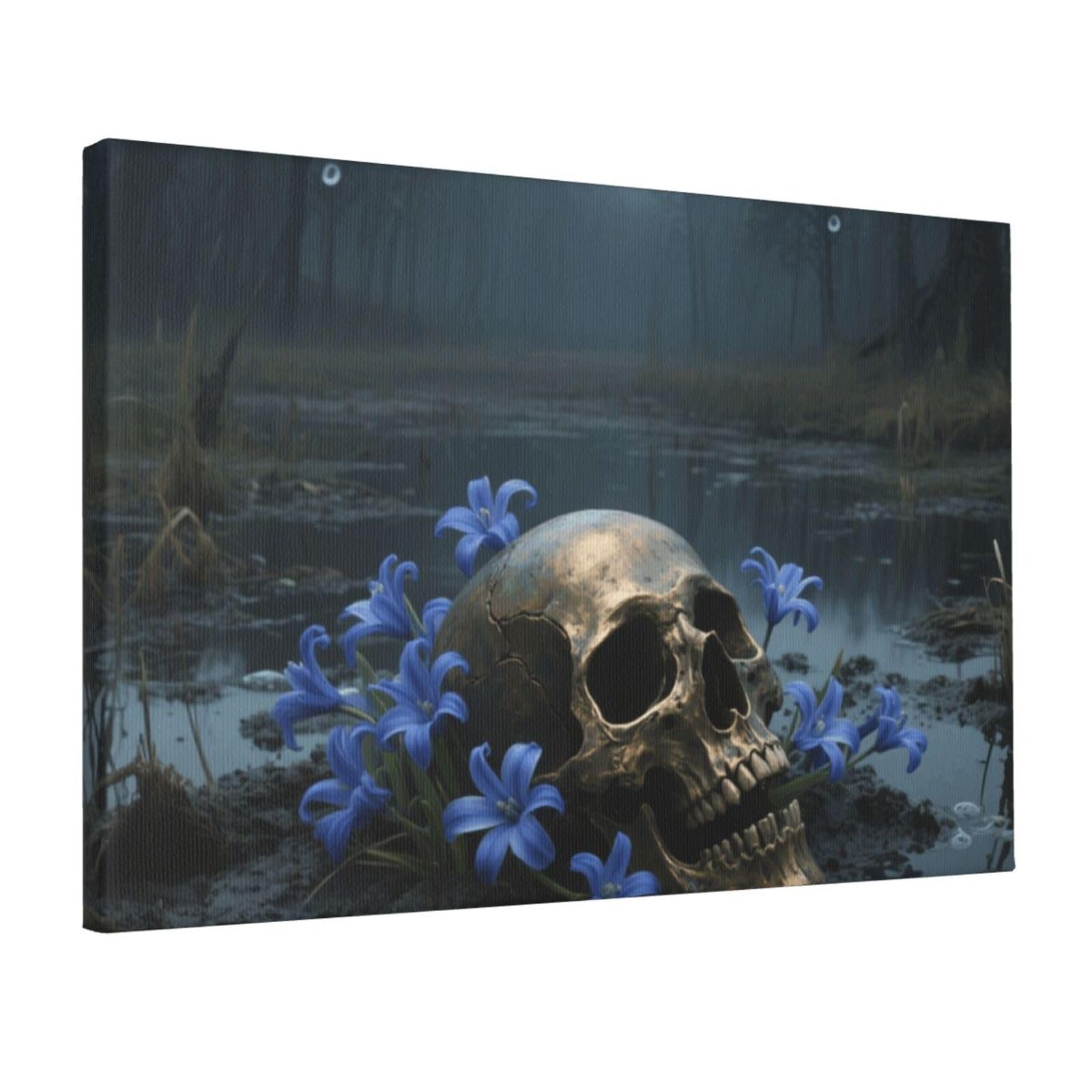 Fodpand Skull Floral Unframed Canvas Wall Art,Modern Posters Print Wall Decor Canvas Oil Painting For Bedroom Living Room Bathroom Wall Hanging Artwork Ready To Hang 12"X18"