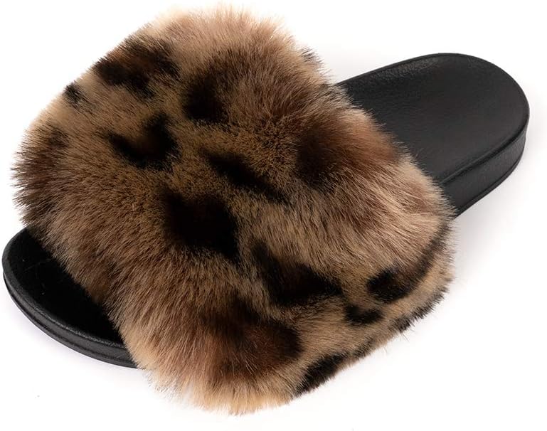 FUNKYMONKEY Women's Slides Faux Fur Cute Slip On Fuzzy Slippers Comfort Flat Sandals - Image 2