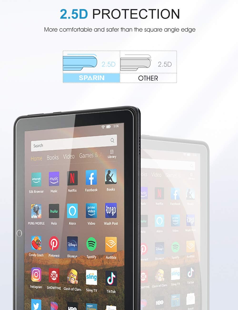 SPARIN Screen Protector for All-New Fire HD 8, [Tempered Glass] [HD Clear] Screen Protector for Fire HD 8 & All-New Fire HD 8 Kids Edition Tablet