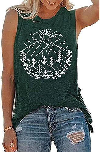 Miniatura 2 de Camiseta sin mangas para mujer, senderismo, campamento, al aire libre, verano, montaña, naturaleza, divertida, estampado gráfico, cuello redondo,