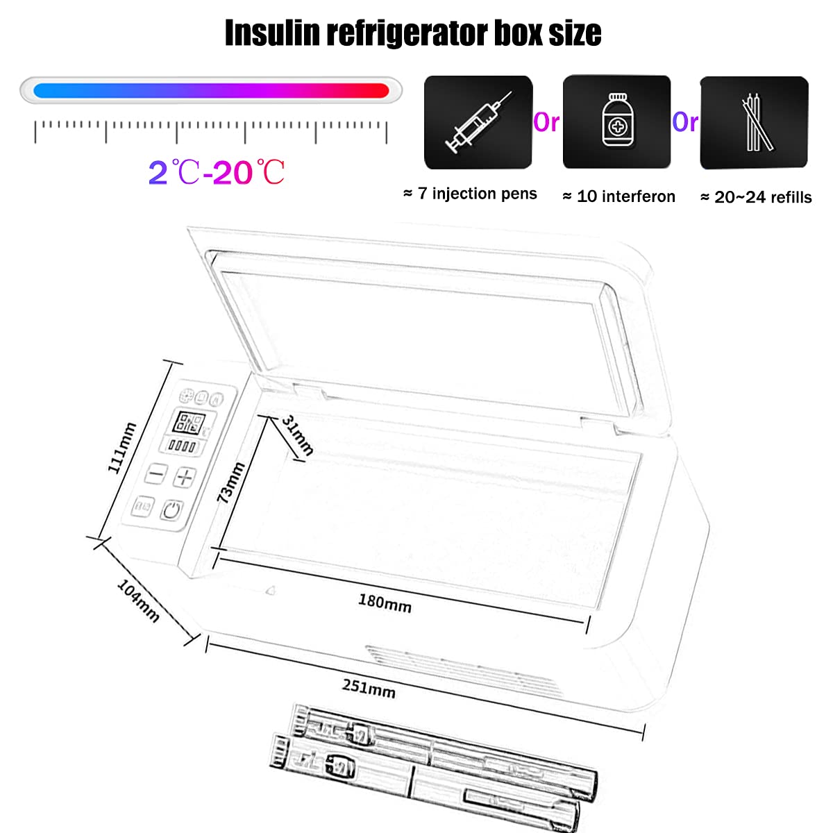 Estuche refrigerado de viaje para insulina, enfriador de medicamentos para diabéticos, gran capacidad y sistema de alarma de temperatura de 2 a 20 ℃, refrigerador portátil ideal para plumas de in
