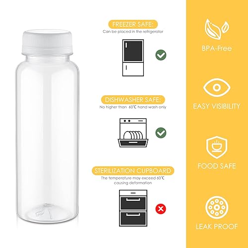 Miniatura 2 de Paquete de 200 botellas de plástico para jugos con tapas, recipientes transparentes reutilizables para bebidas con tapas, botellas vacías de PET a