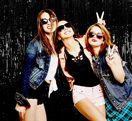 Image of Party Propz Black Foil Curtain for Decoration - 3 Pcs (3 ft x 6 ft Each) Large Foil Curtains for Birthday Decoration | Black Birthday Decoration Items | Foil Fringe Curtain | Party Decorations Items