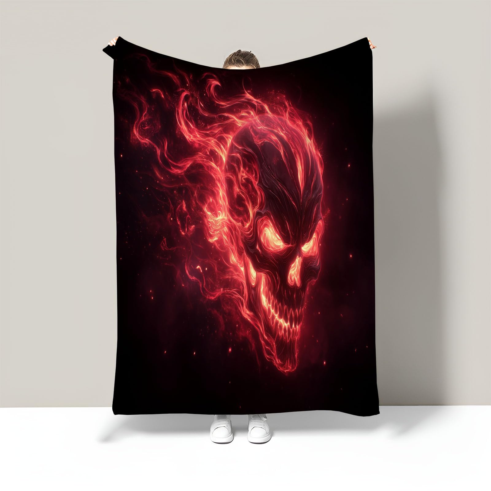 Couverture crâne enflammé plaid flanelle respirante drap lit canapé rouge