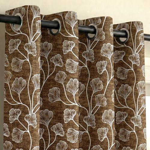 Image of Home Sizzler Ginkgo Leaf Eyelet Polyester Semi-Transparent Long Door Curtains - 9 Feet, Pack of 2, Beige