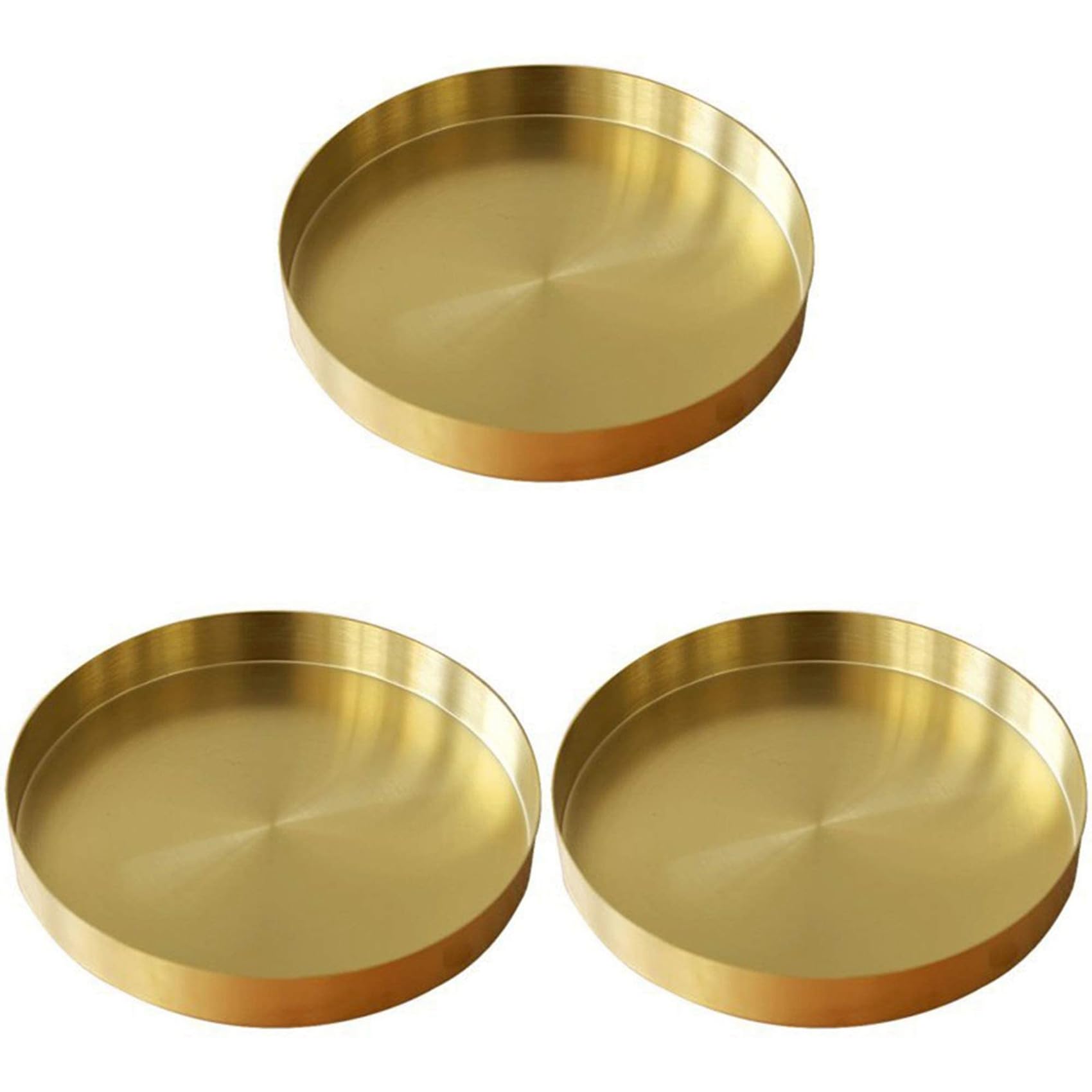 3 vassoi decorativi rotondi dorati, in metallo, per trucco, bagno, cassettiera, ottone, 30 cm, elegante decorazione da tavolo e soluzione per riporre oggetti