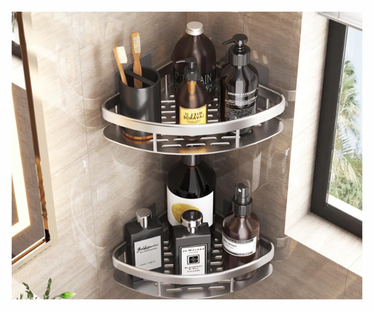 EVERZONE Corner Shower Caddy Standing 3-Tier Rustproof Stainless Steel Organizer with 4 Hooks Large Capacity Floor Shower Shelf