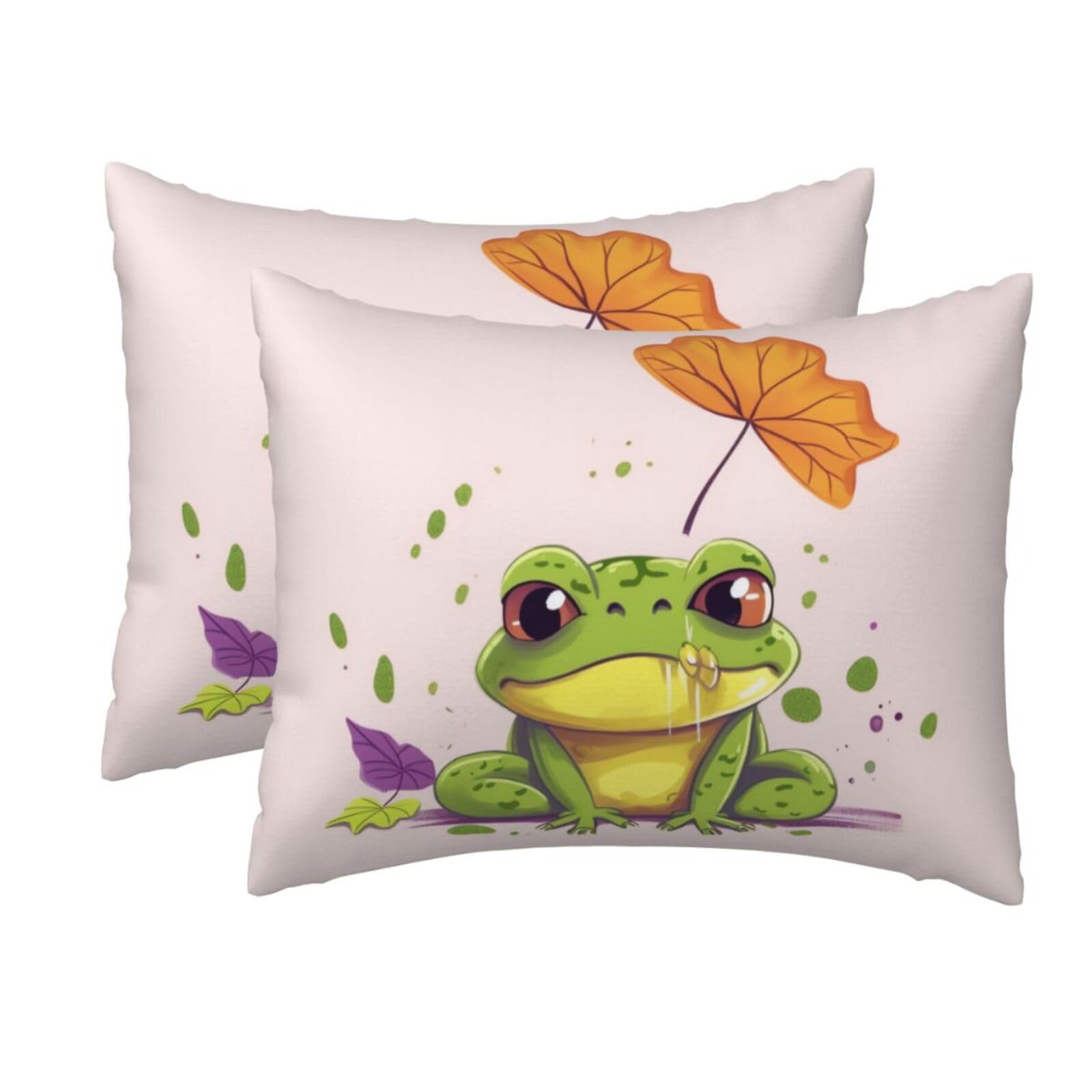 2 Pack Standard Size Pillow Cases for Hair and Skin Soft Breathable Pillow Case Covers with Hidden Zipper Leaves and Frog Pillowcase 20x26 Inches Pillow Cover for Sleeping Gift