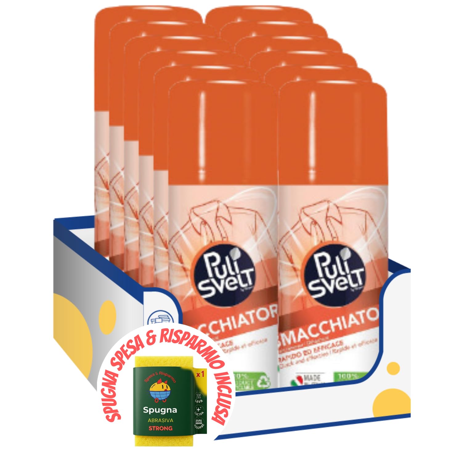 Pulisvelt smacchiatore a secco – 150 ml – Rimuove macchie da tessuti e superfici kit con Spugna Brandizzata SPESA & RISPARMIO Inclusa – Variazioni 4/8/12 Pezzi (12)
