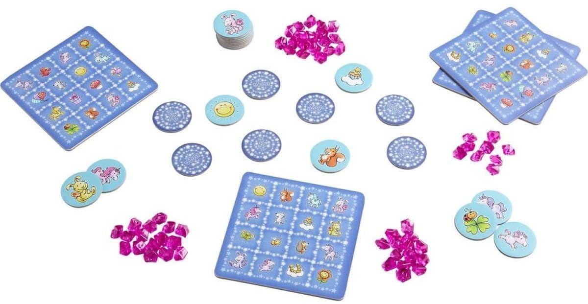 HABA Gioco Unicorno Glitter Gloss Flonkerbingo Bingo Gioco di Bingo Cartone