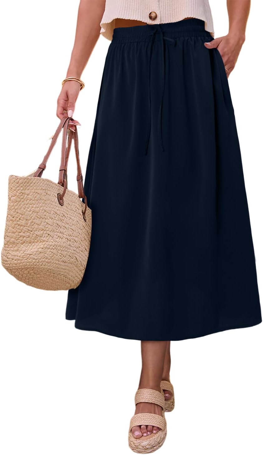 Magritta Women's Print Midi Skirt with Pocket Elastic High Waist 2026 Trendy A-Line Bohe Leopardr Swing Skirts for Women - Image 2