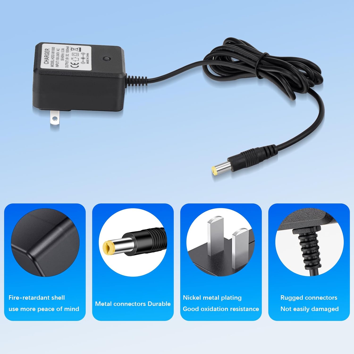 6V Charger for Kids Ride On Car Toys, 6 Volt Battery Charger for Flybar Bumper car/Wrangler SUV Kid Trax Dynacraft Toy Car Jeep ATV Quad (6v Battery Charger)