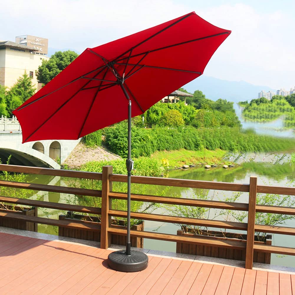 Parasol ogrodowy,Duży parasol tarasowy 10 stóp/3 m, parasol handlowy z korbą i pochyleniem, wodoodporny/ochrona przed promieniowaniem UV/okrągły baldachim/8 żeber, bez podstawy, wino czerwon