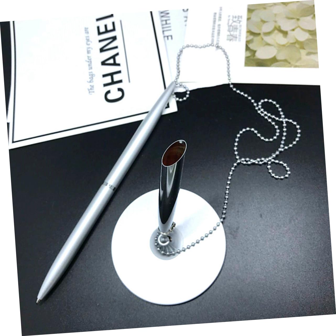 Ciieeo 3pezzi Penna Sfera Con Catena Elegante Penna Da Scrivania Per Ufficio Scrittura e Ergonomica Perfetta Per Scuole e Attività Commerciali Argento