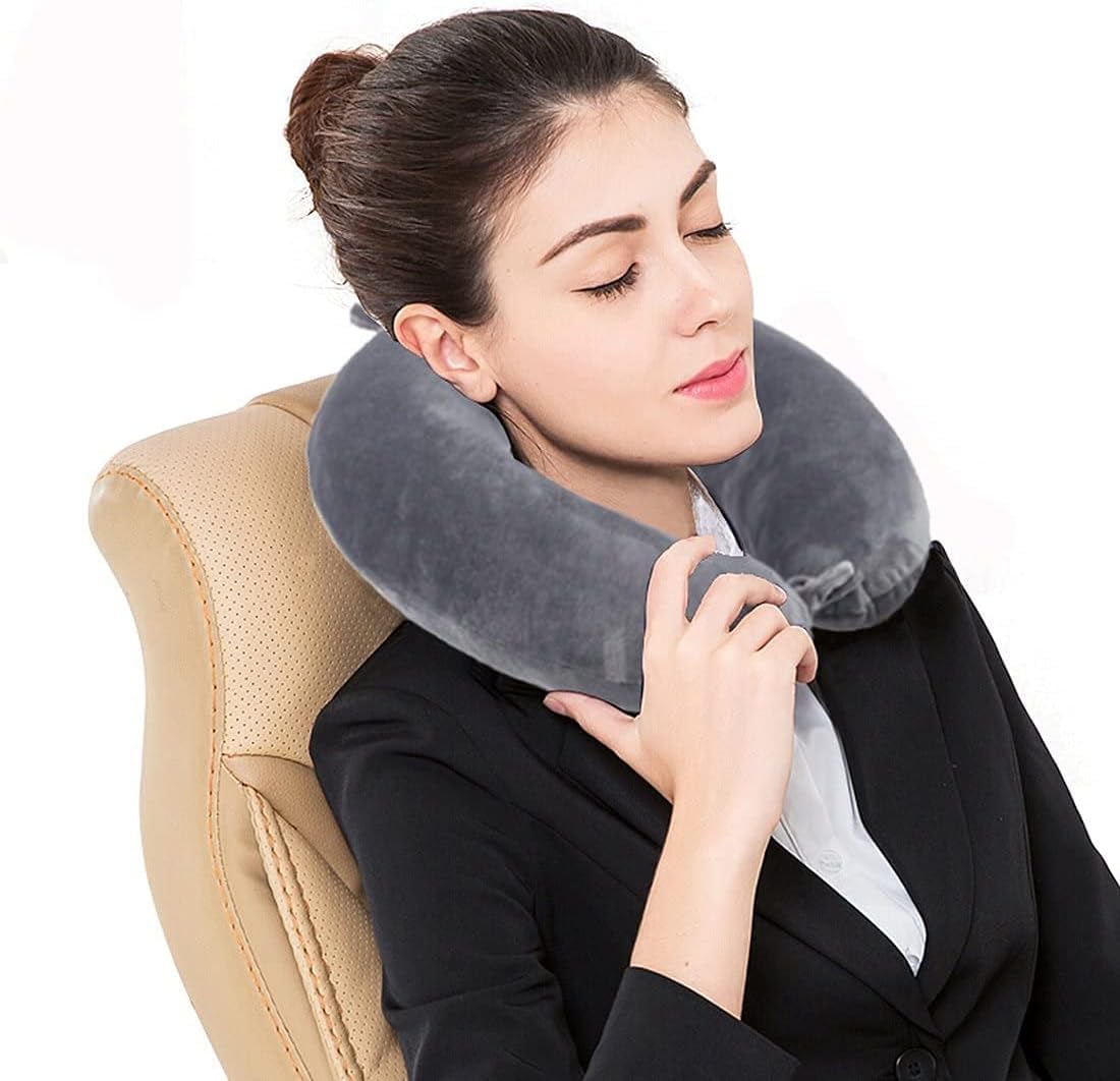 Cuscino di Supporto per Il Collo in Memory Foam, Cuscino da Viaggio in Aereo(Black)
