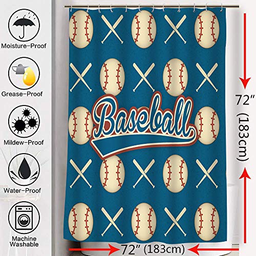 Sddser Baseball Shower Curtain For Boys Sports Ball Bathroom Decoration Set, Washable Polyester With Hook Decorative Shower Curtains Yllssd78-72 #TOP1