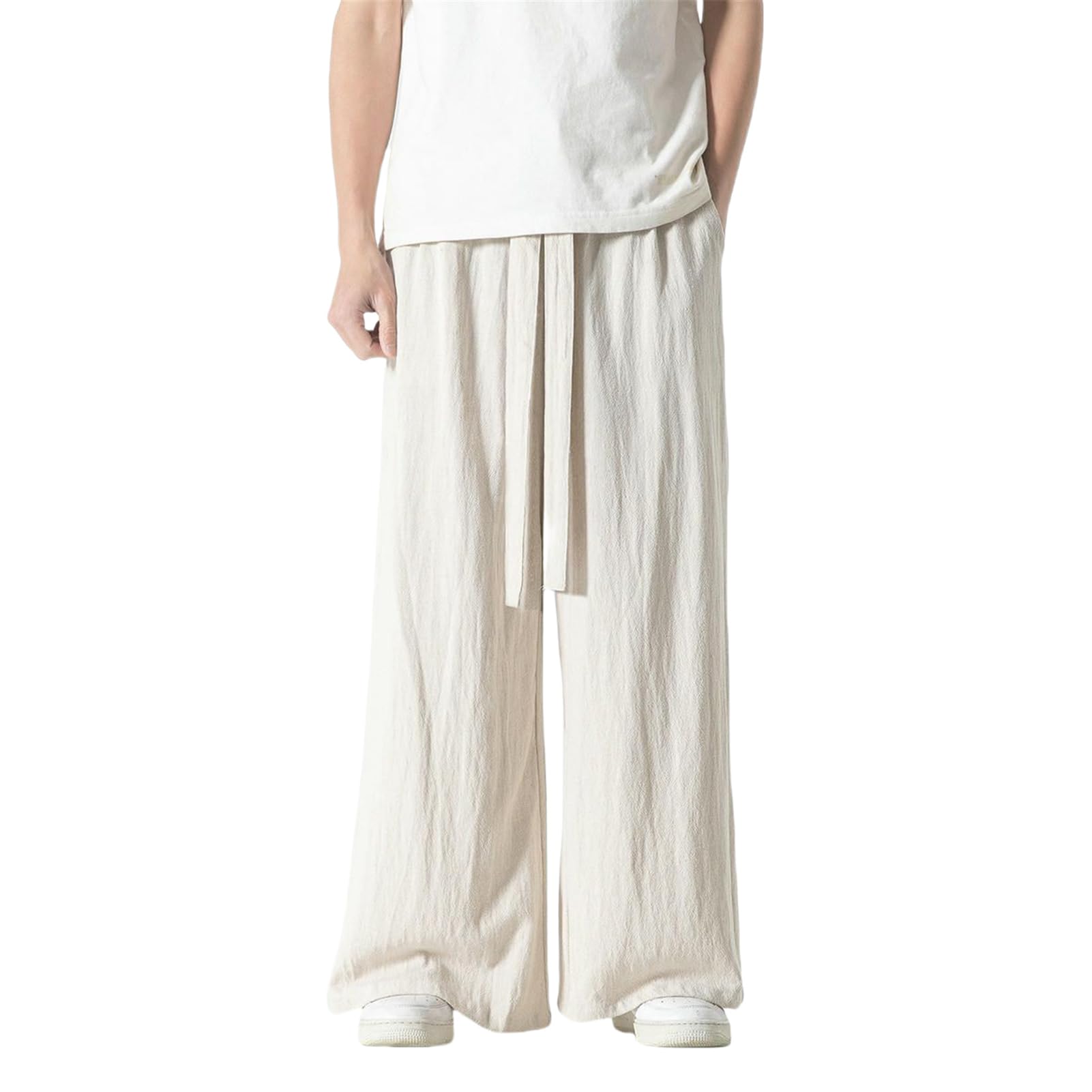 Pantaloni da uomo primavera estate stile etnico cinese cotone lino casual vestibilità ampia gonna lunga con cavallo basso