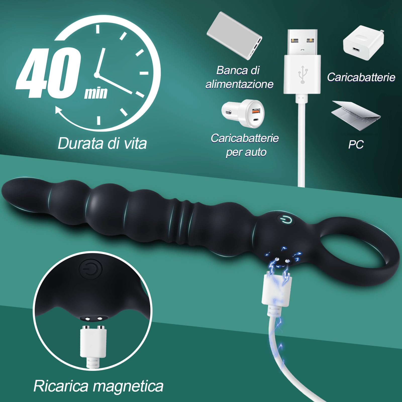 Vibratore Anale a Perline Prostata Vibratore Dilatatore Ano per Uomo Massaggiatore Prostatico Plug Anale Dilatatore Donna Stimolatore Punto G Vibratori Anal Plug Sex Toys Sessuali per Uomini