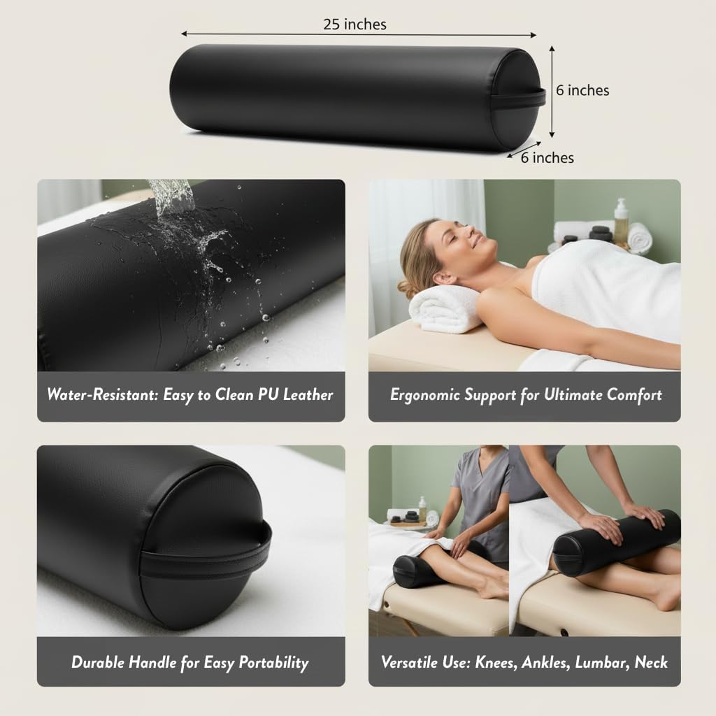 Royal Massage Bolster Pillow for Massage Table – 25” x 6” Cylindrical Knee & Leg Support Cushion – Premium Spa & Therapy Bolster – 8 Colors (Royal Blue)