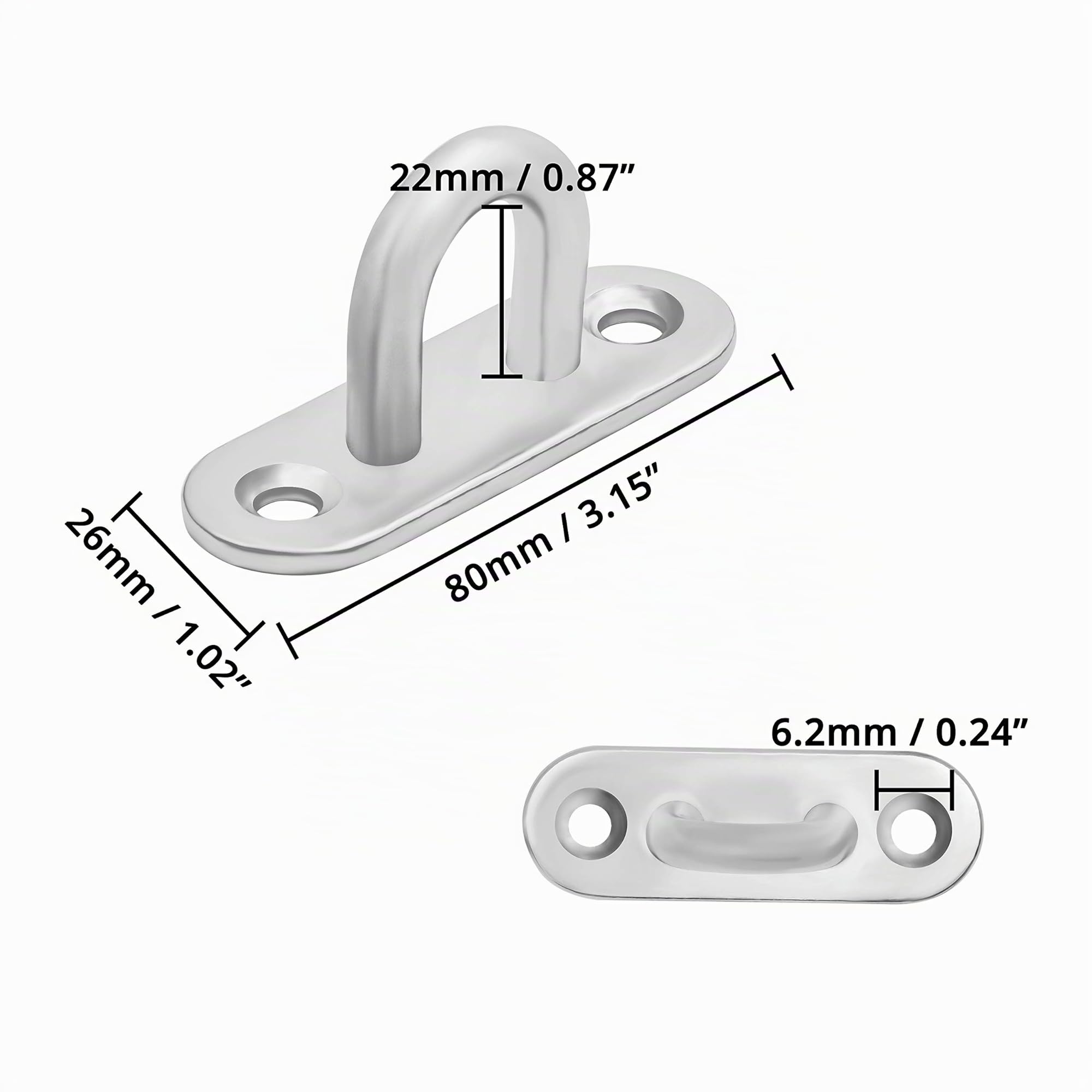 BELLE VOUS Placa de Ojo M8 Acero Inoxidable Anclaje Pared (Pack de 8) Resistentes Ganchos de Techo Forma U Rectangular con Gancho (80 x 26 mm) Capacidad de 200 kg - Ganchos de Pared para Colgar