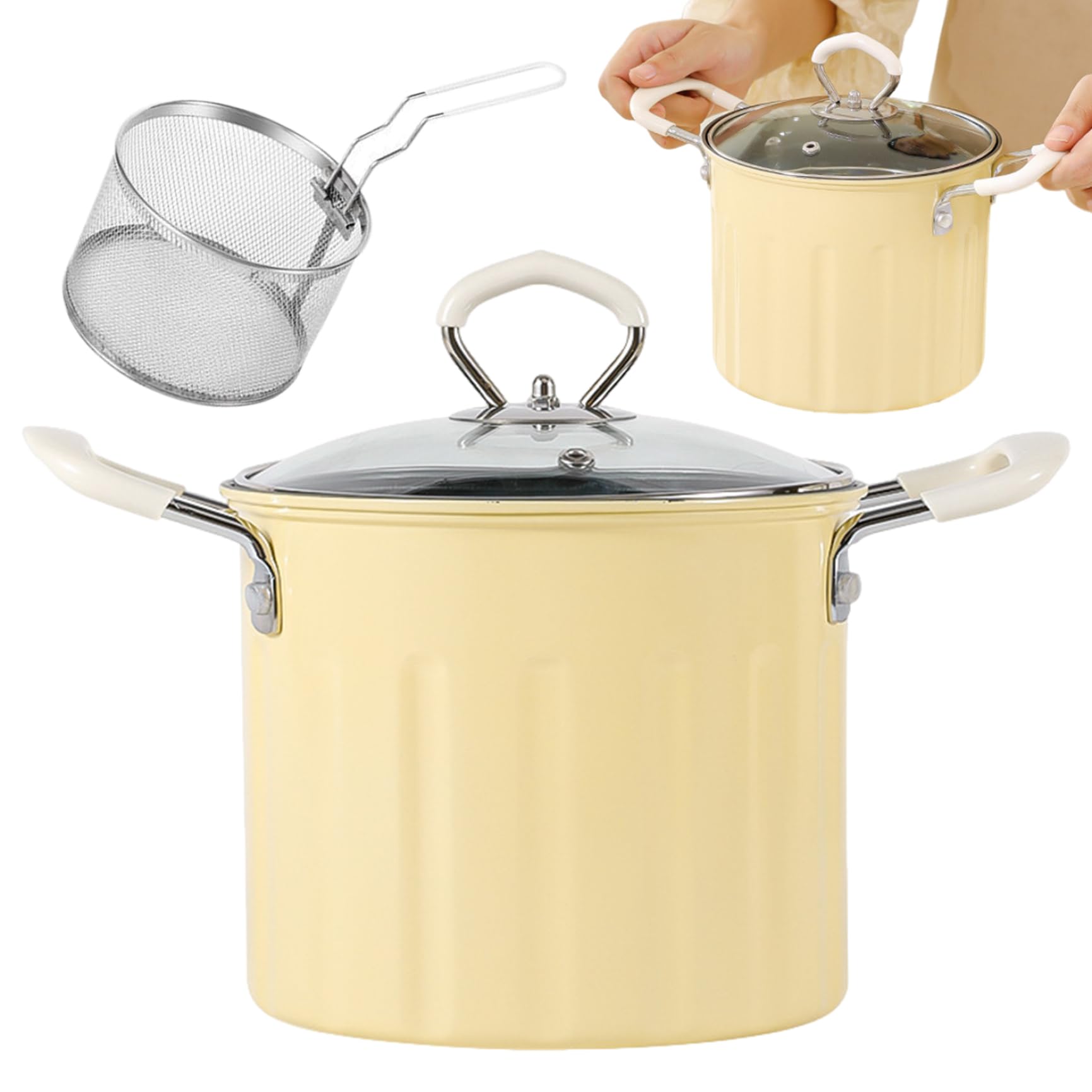 Marmite avec panier 3L et couvercle pour friture facile à nettoyer